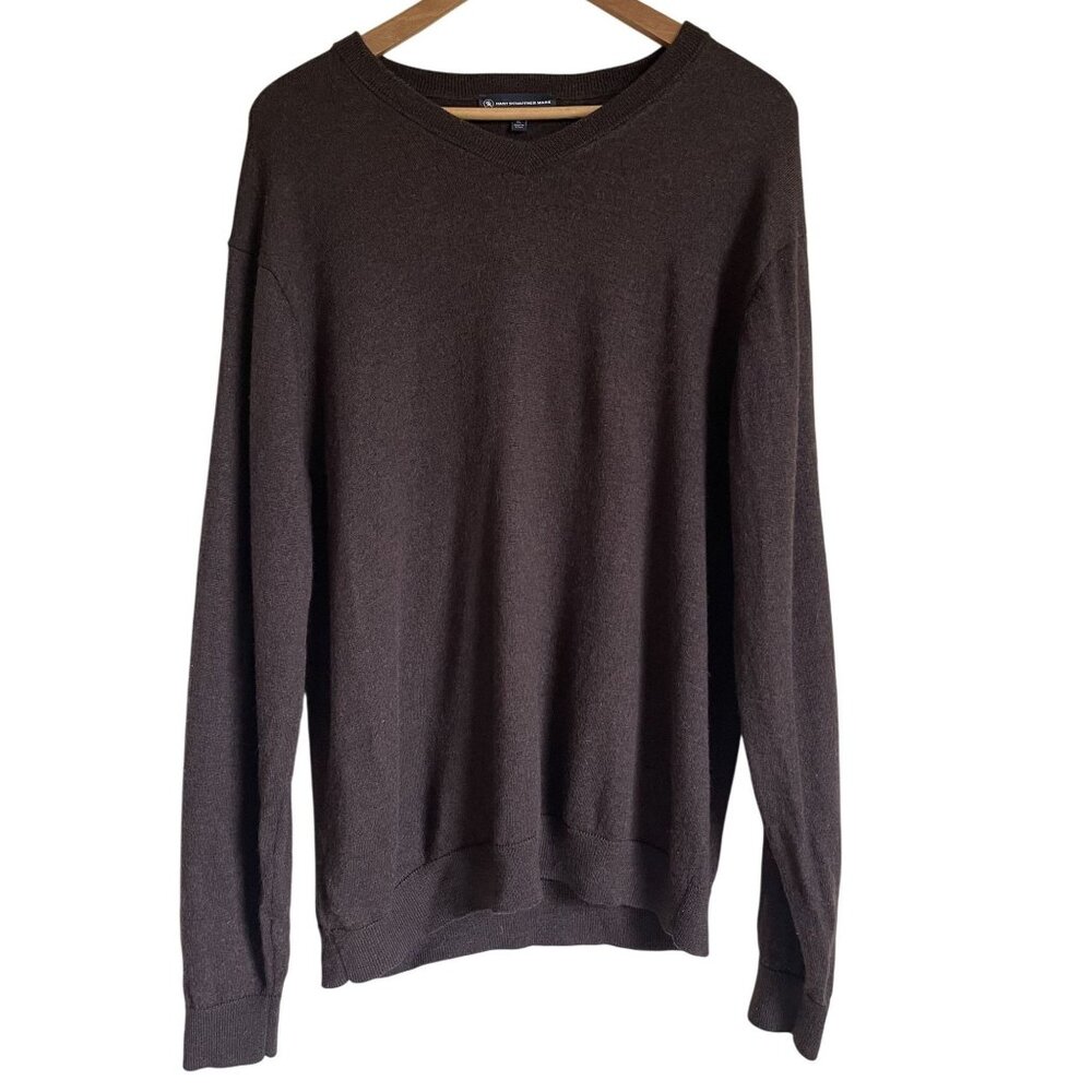 HART SCHAFFER MARX Extra Fine Merino Wool Brown V-Neck Pullover Sweater Size XL